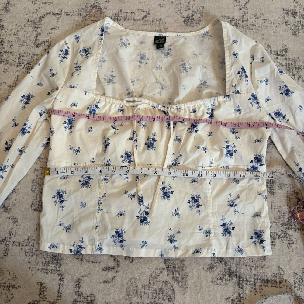 Wild Fable Long Sleeve Cotton Babydoll Top Medium Floral Milkmaid Prairie Beach - Picture 4 of 7